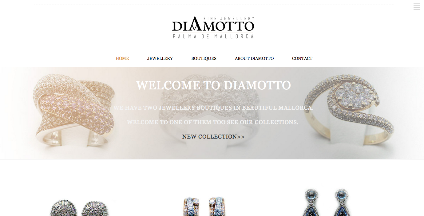 Webbplats åt en juvel- & smyckesbutik - Diamotto